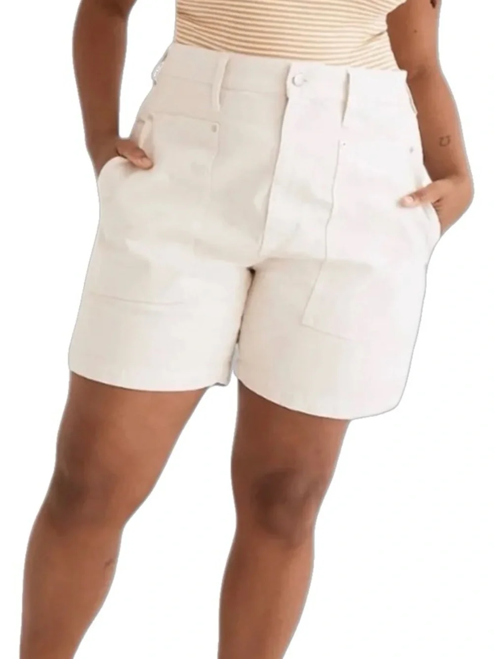 Madewell Carpenter Style Utility High Rise Shorts, Off White size 25